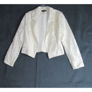 Lulus Jacket Womens Large Off White Floral Brocade Open Jacket Classy Rich Girl